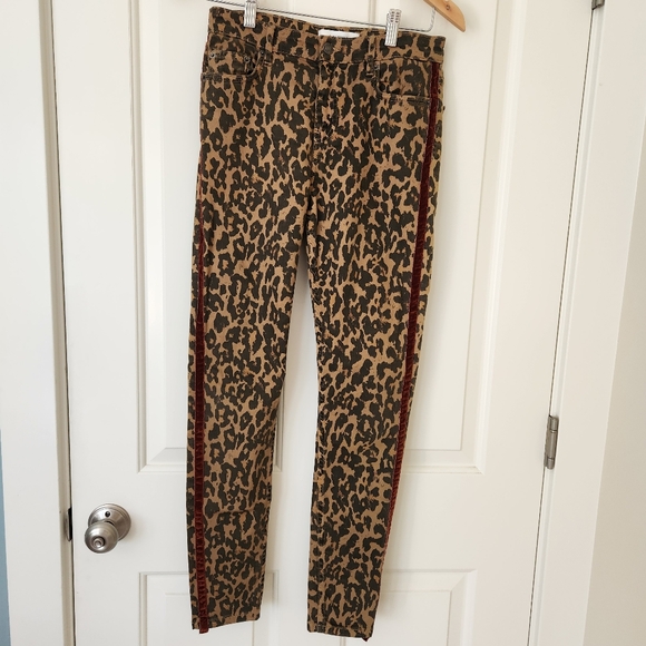Leopard Print Velvet Trim Stretch Skinny Jeans Leggings Animal Edgy Mobwife 4 - Picture 3 of 15